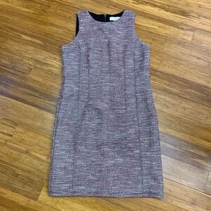 LOFT Petite Tweed Sheath Dress Red White Black Sleeveless Zipper Pockets Size 8P